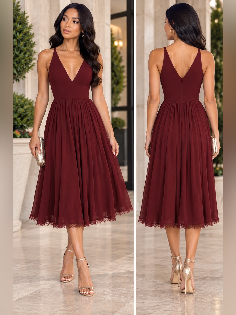 NWT Dress the Population Alicia Dress Burgundy – Size Medium